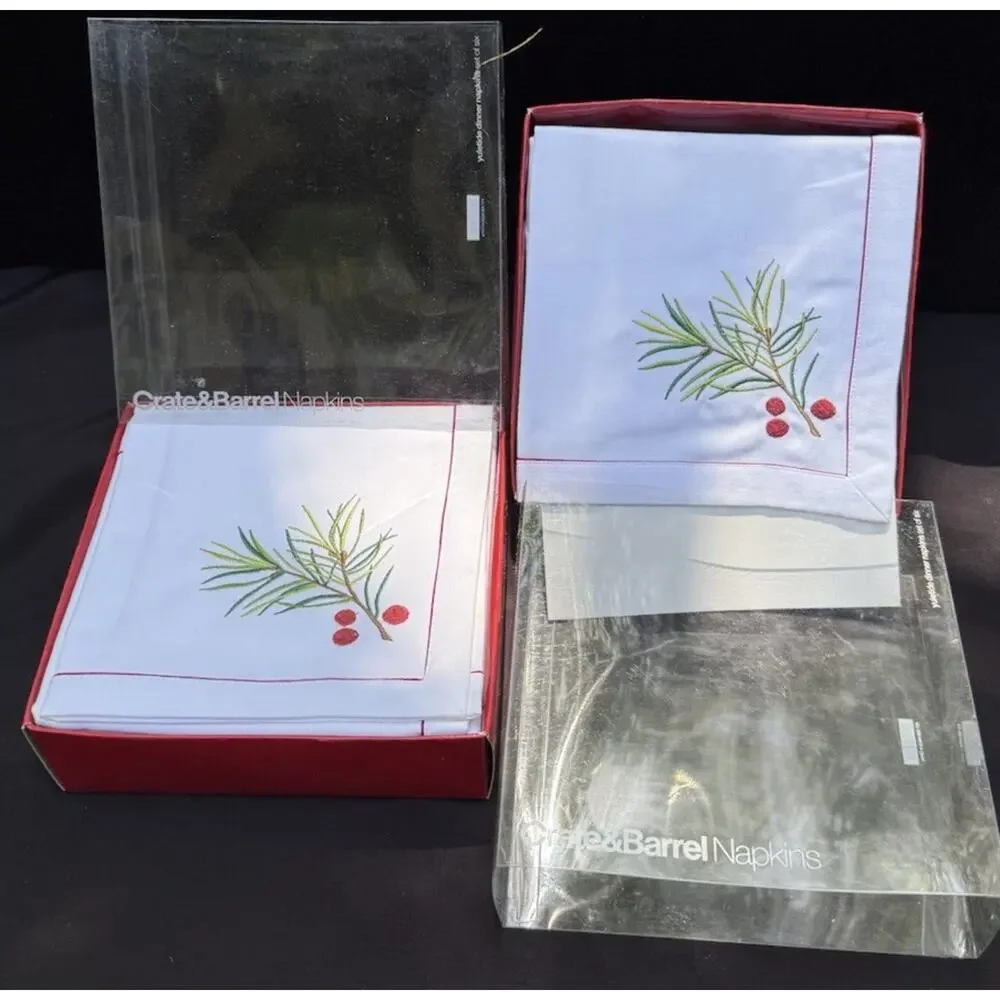 Crate & Barrel Christmas Holiday Yuletide Dinner Napkins Set Of 12 -46D